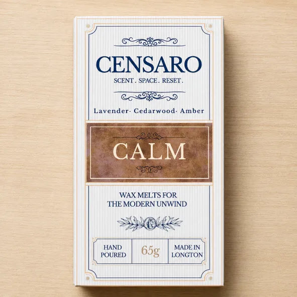 Censaro wax melt packaging on a wooden surface
