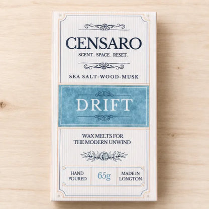 Censaro wax melts packaging on a wooden surface