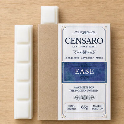 CENSARO wax melts packaging with two melts on a wooden surface