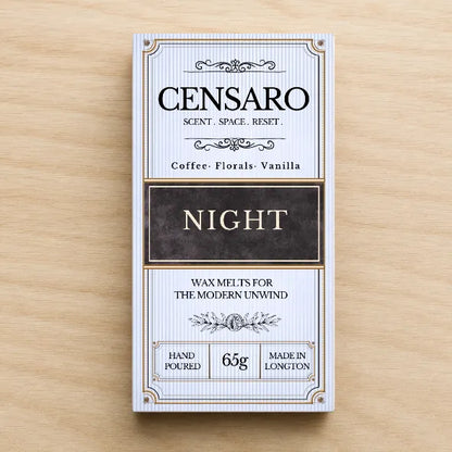 Censaro wax melt packaging on a wooden surface