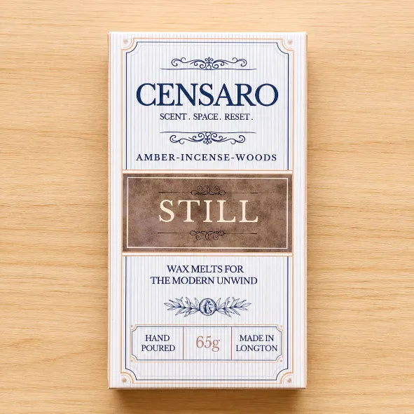 Censaro wax melt packaging on a wooden surface