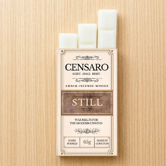 Censaro packaging with 3 wax melts on a wooden surface